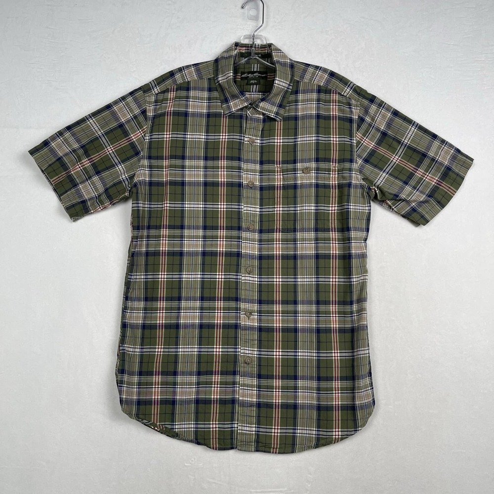 Eddie Bauer‎ Classic Fit Men’s Medium Green Plaid Button Up Short Sleeve Shirt